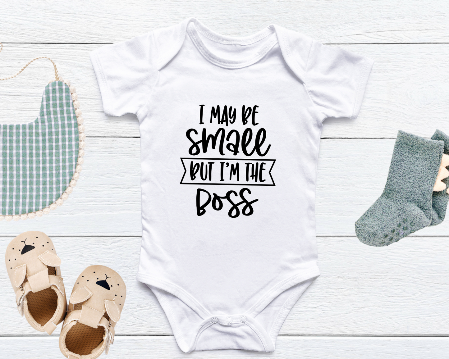 I May Be Small, But I'm the Boss | Funny Baby Onesie® Bodysuit minimunchkinclothingco