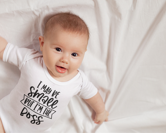 I May Be Small, But I'm the Boss | Funny Baby Onesie® Bodysuit minimunchkinclothingco
