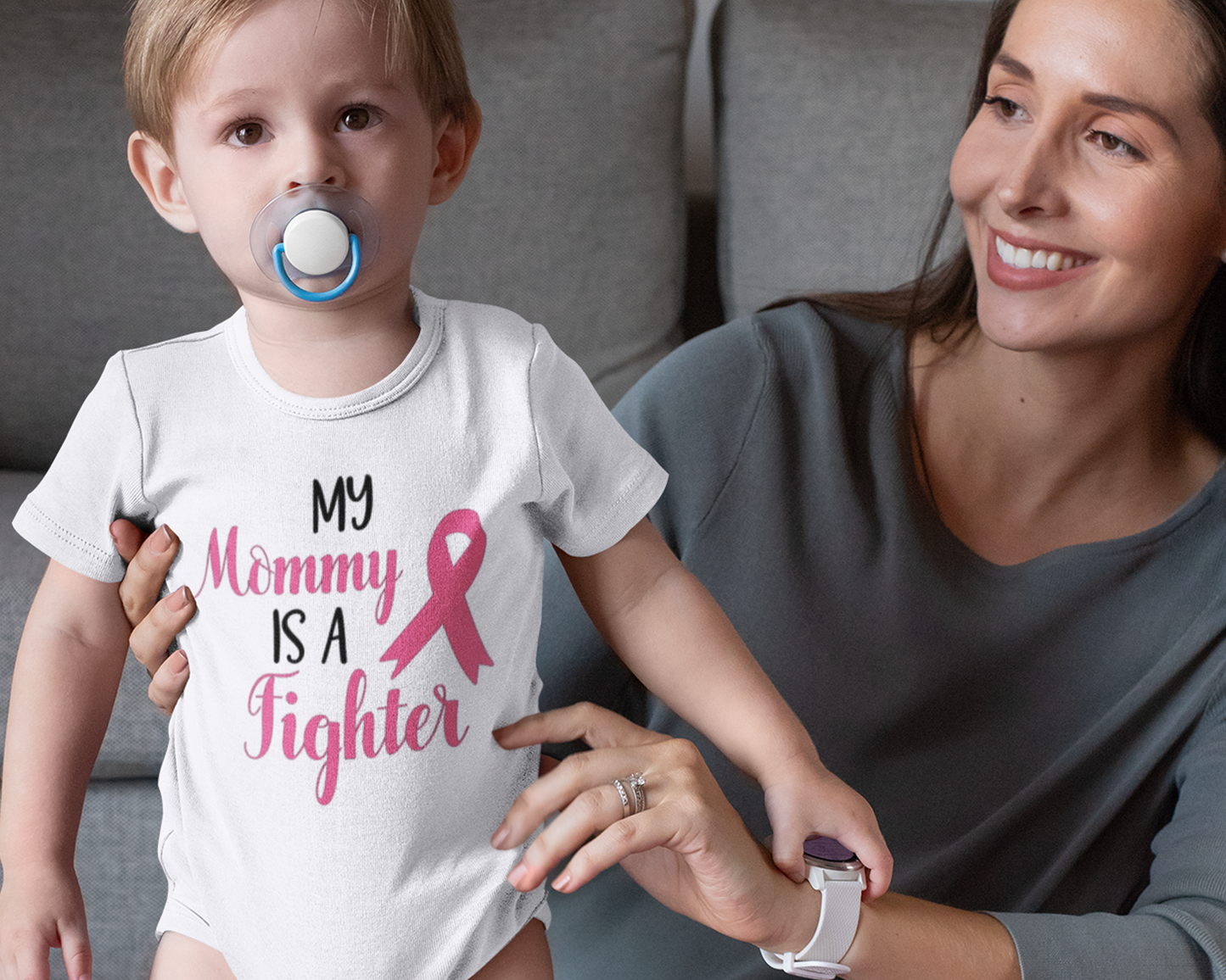 My [Family Member] is a Fighter Breast Cancer Support Infant Bodysuit Onesie®