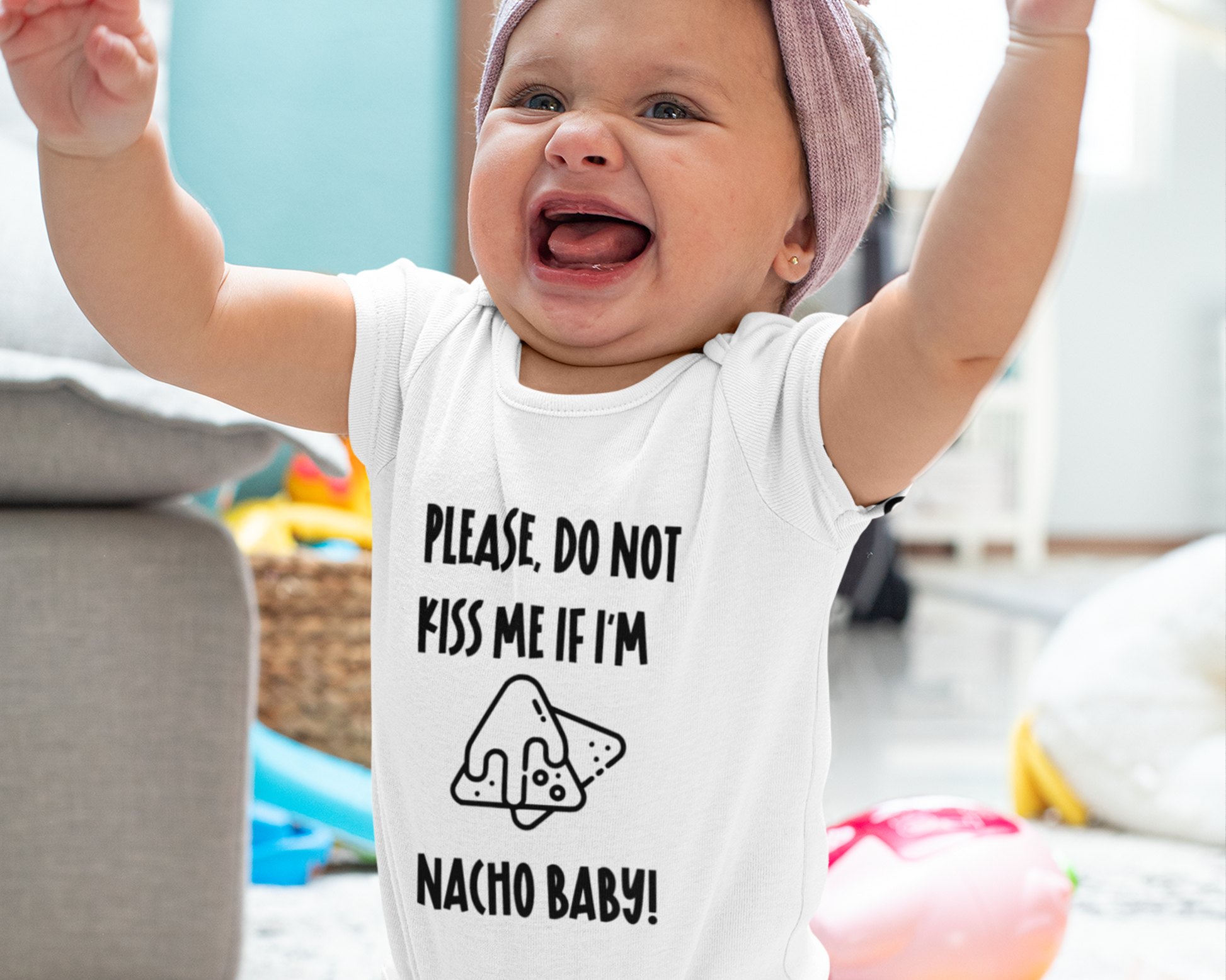 Please Don't Kiss Me if I'm Nacho Baby Onesie® Bodysuit | Funny Bodysuit - Mini Munchkin Clothing Co
